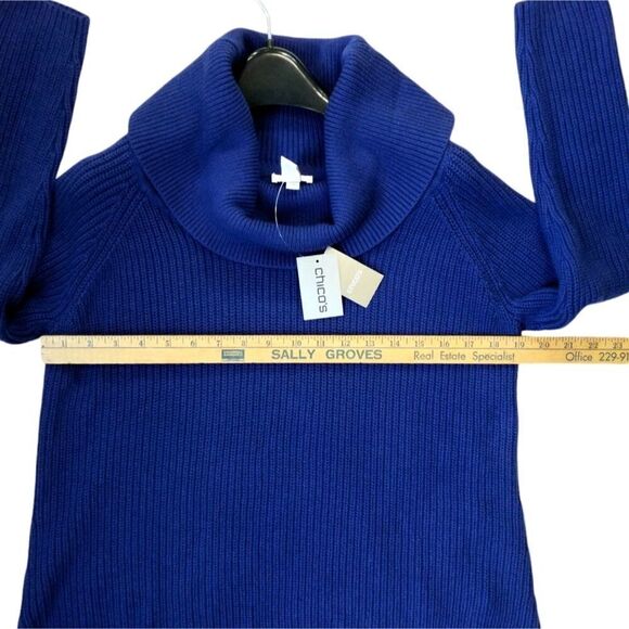 Chico's Cotton Cowlneck Sweater Soft Ribbed High Low Hemline Royal Blue Size XS - Picture 7 of 11